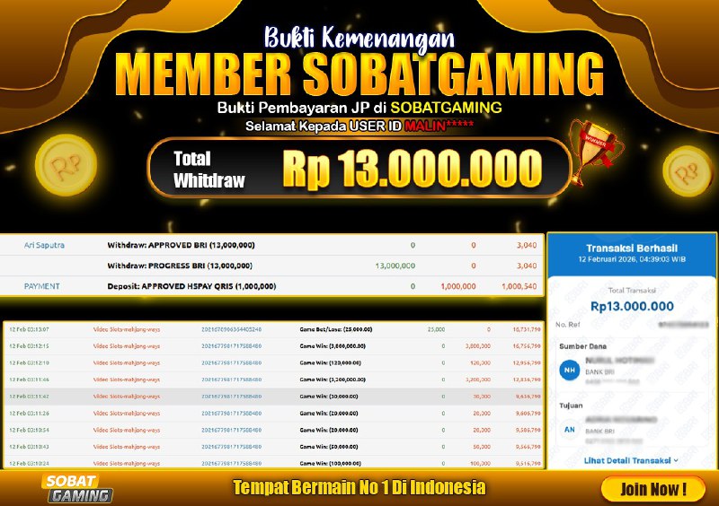 BUKTI JP 12 FEBRUARI 2026 LUNAS RP. 13.000.000,-